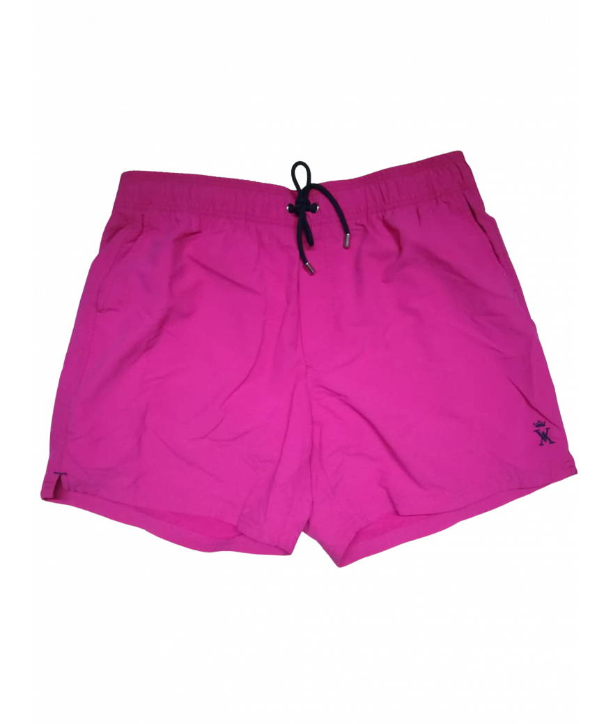 Short de bain rose fuchsia avec logo bleu marine Vicomte A.